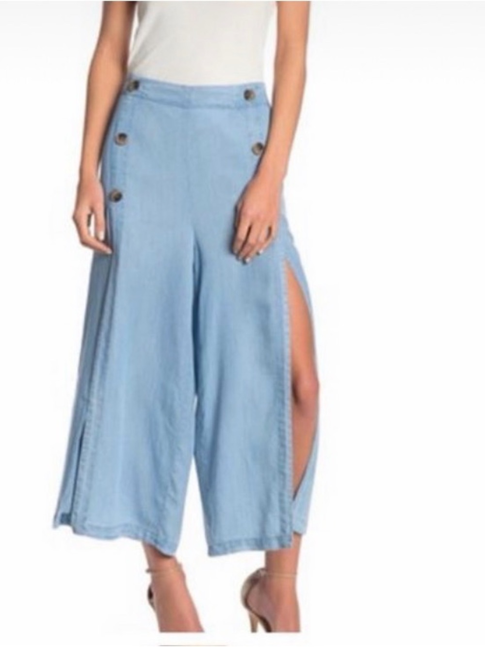 High-Slit Light Blue Wide-Leg Split Pant